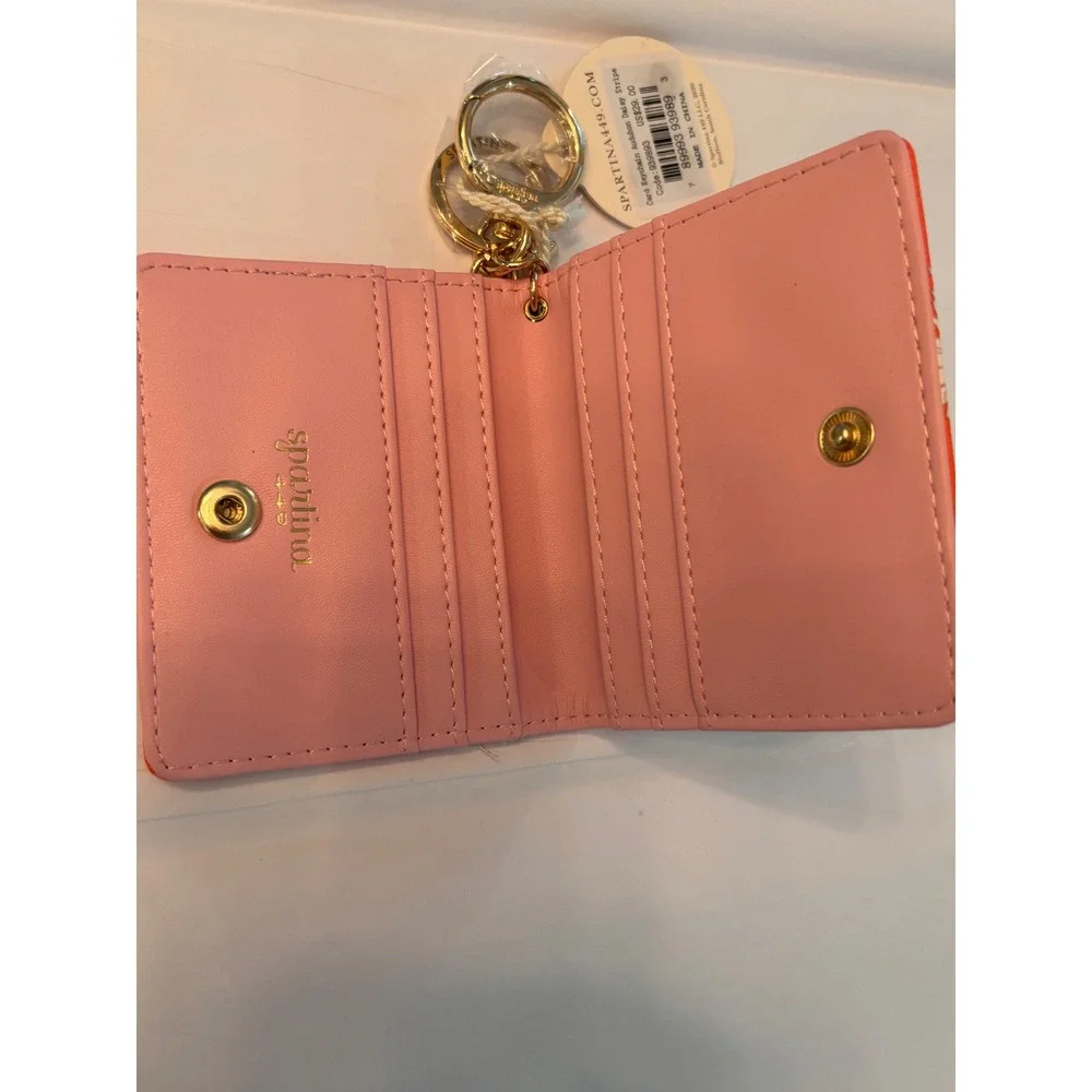 NWT Spartina 449 Audubon Daisy Stripe Card Holder Keychain Wallet Pink MSRP $29